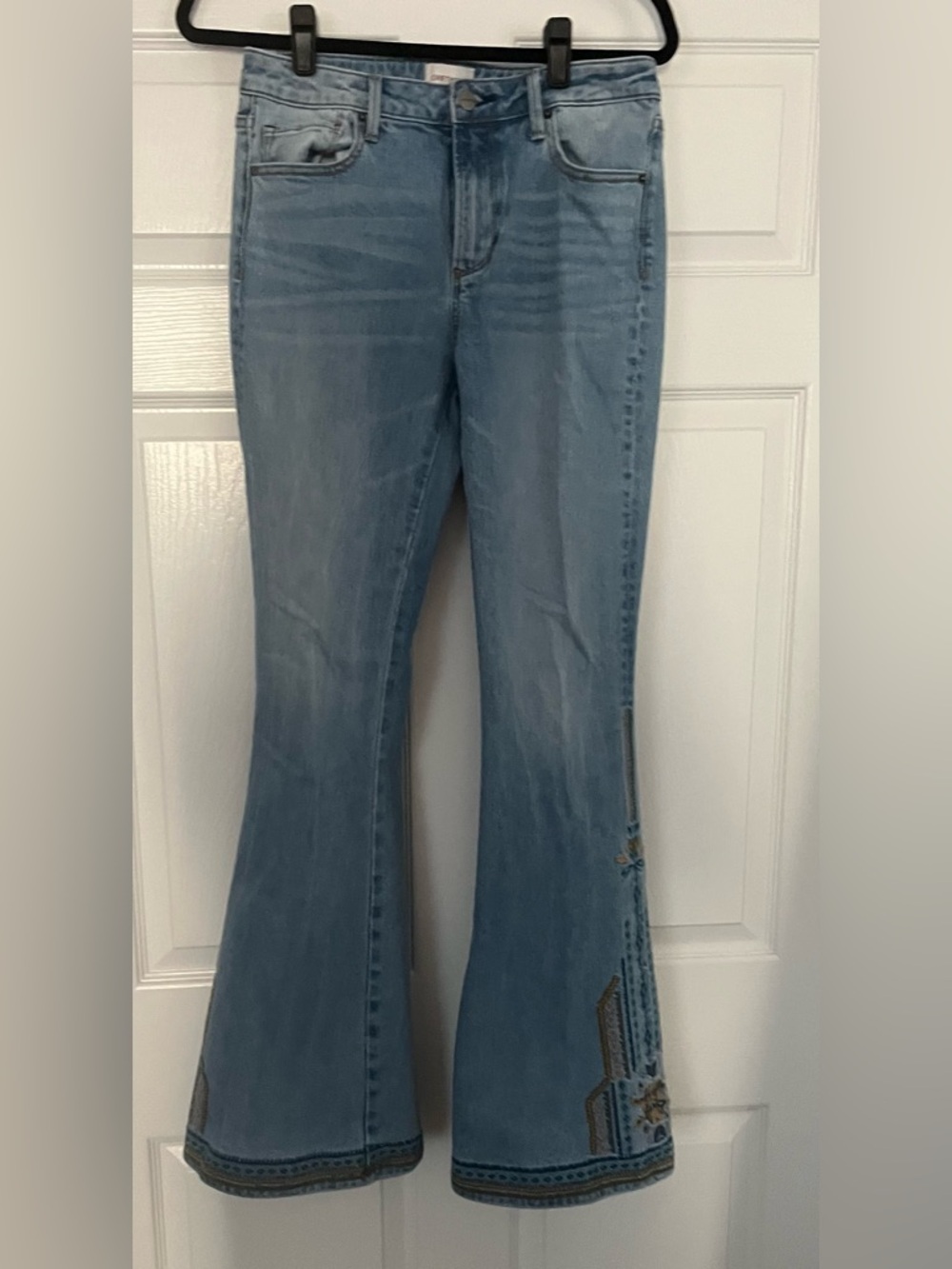 DRIFTWOOD Farrah Light Blue Flare Jeans with Embroidered Hem